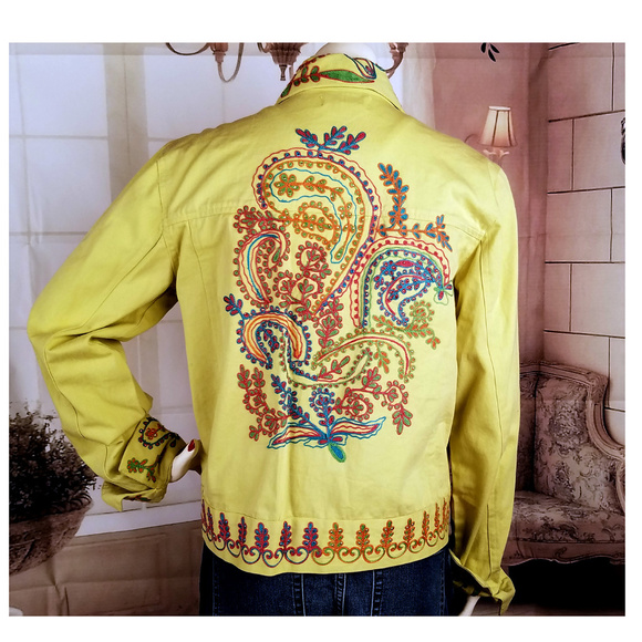 Coldwater Creek Lime Embroidered Denim Jacket Sz S - Picture 1 of 8